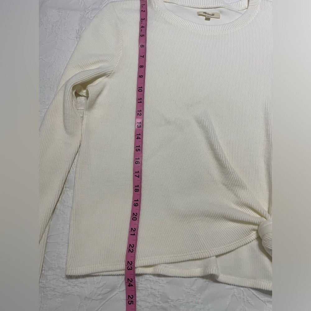 Madewell Ribbed Long Sleeve Knot-Front Top Style K4412 In Ivory Size L Classic - Picture 8 of 14